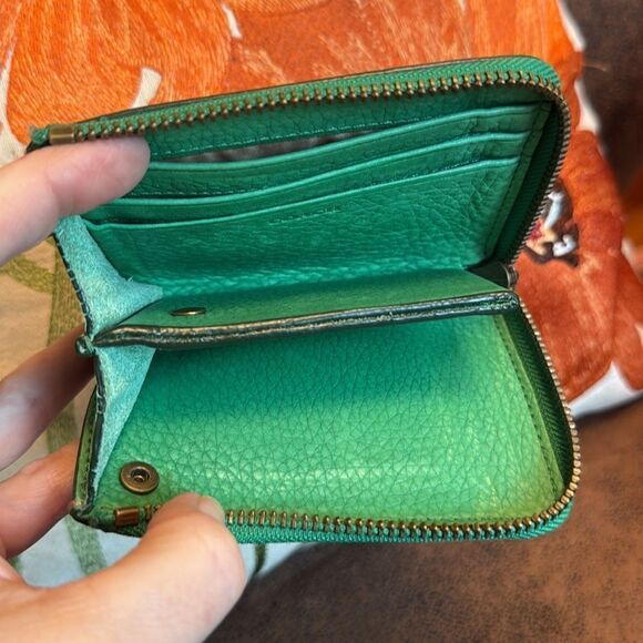 VINTAGE COACH WATER BUFFALO LEATHER WALLET CARD CASE ZIP AROUND EXOTIC GREEN’ish - Picture 6 of 9